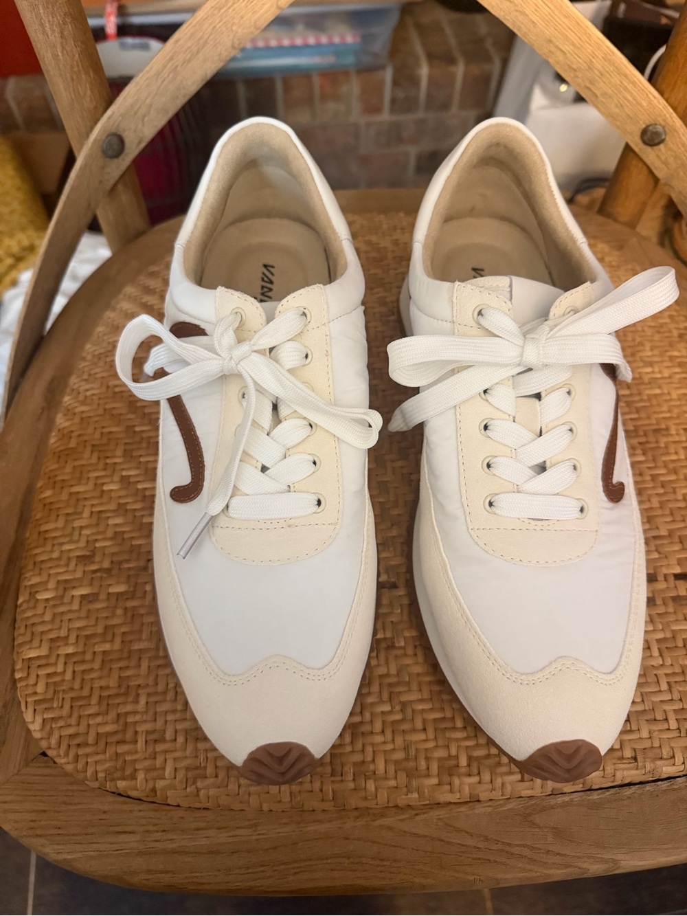 Vaneli Sport Ivory Lace-Up Sneakers with Brown Accent